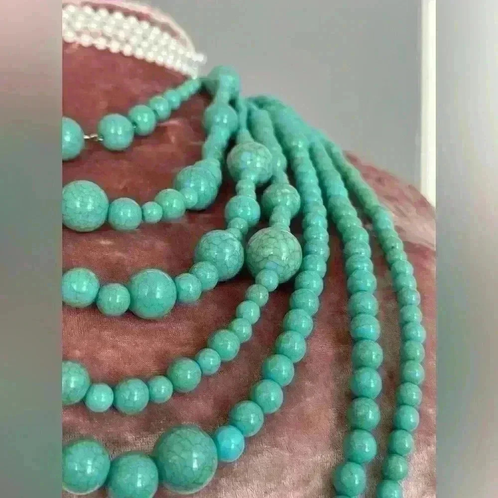 Turquoise 7 Layer Beaded Women's Necklace (309) - Picture 3 of 9